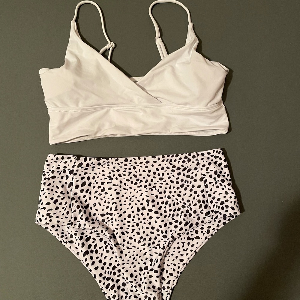 White and animal print bikini